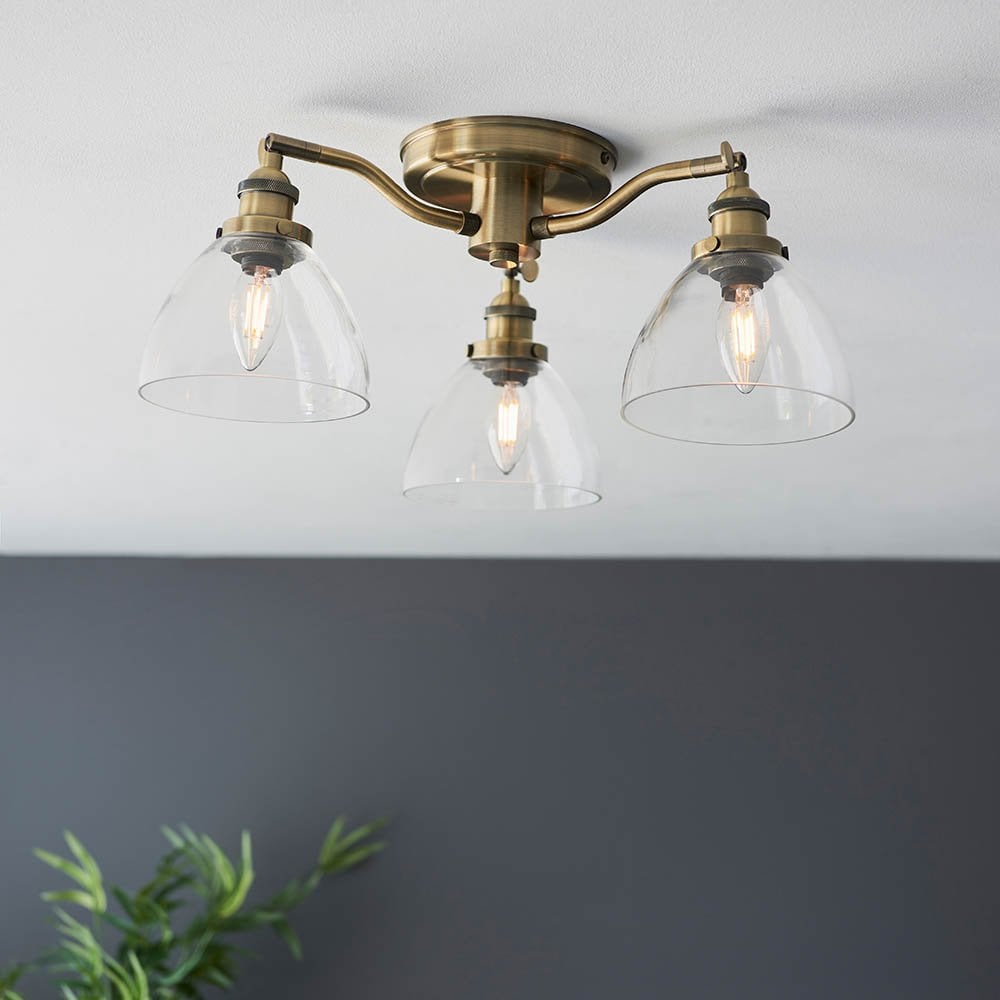 Hansen 3 Light Semi Flush Fitting in Antique Brass