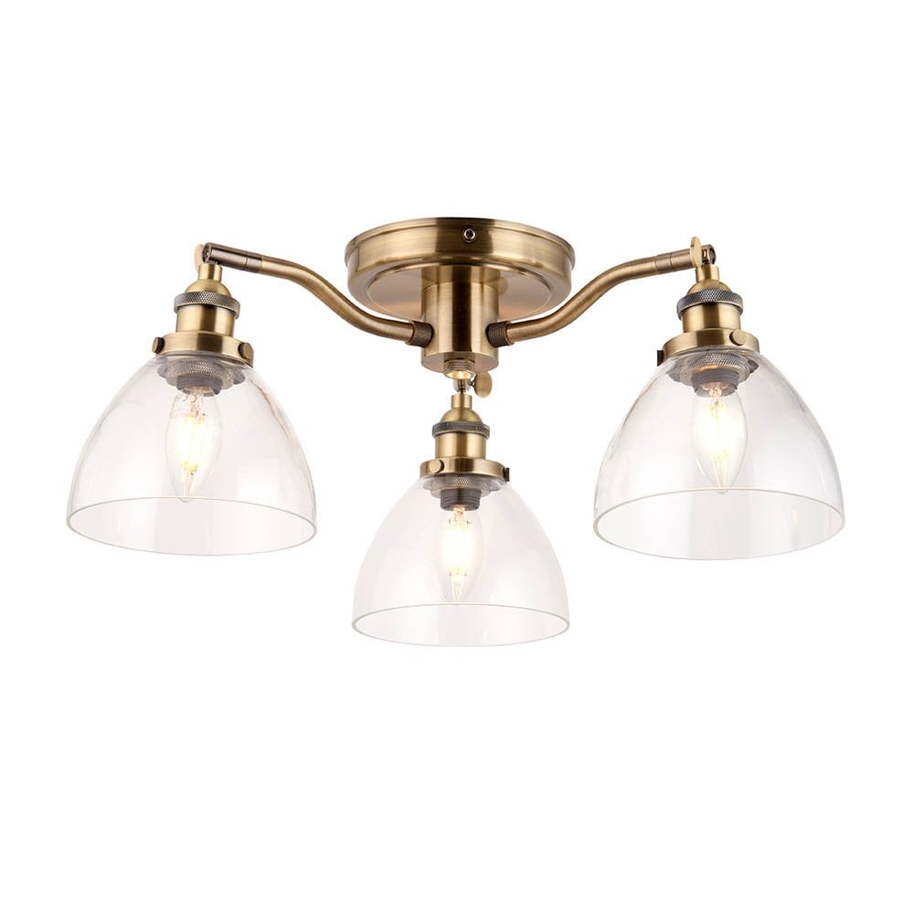 Hansen 3 Light Semi Flush Fitting in Antique Brass