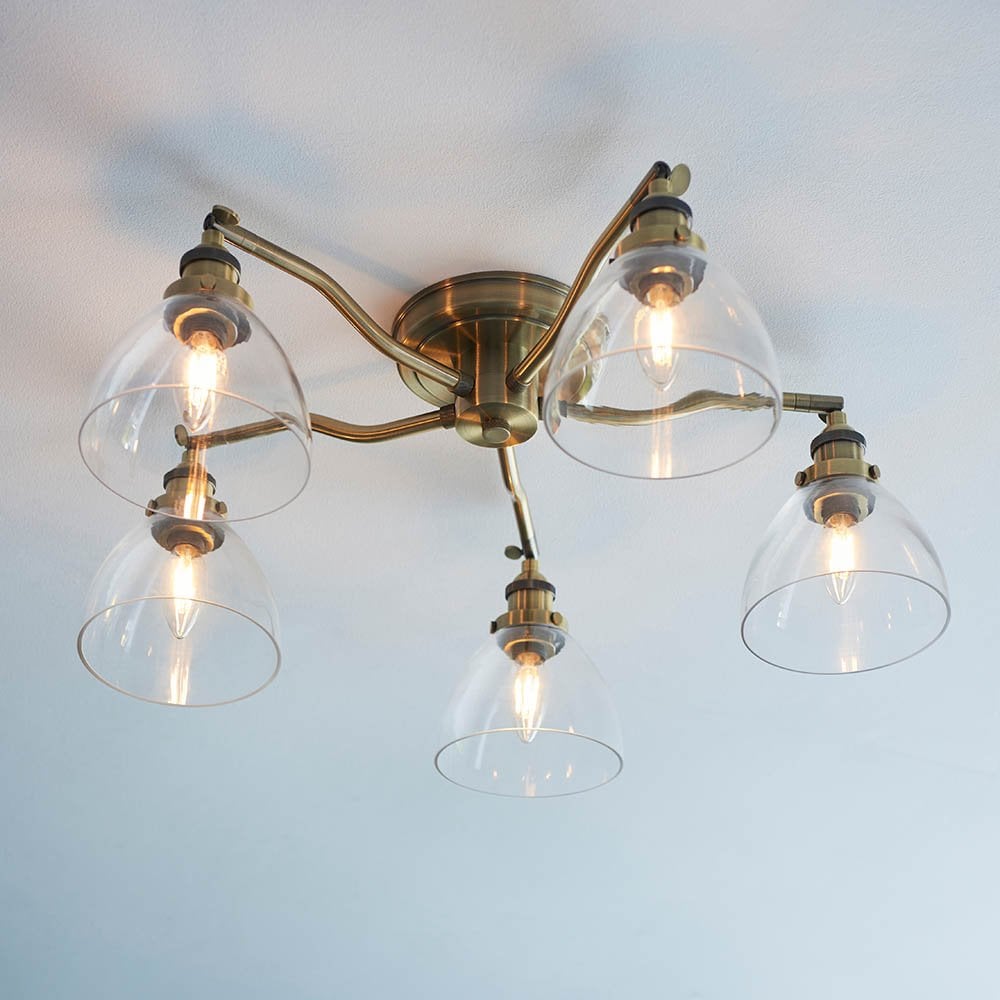 Hansen 5 Light Semi Flush Fitting in Antique Brass