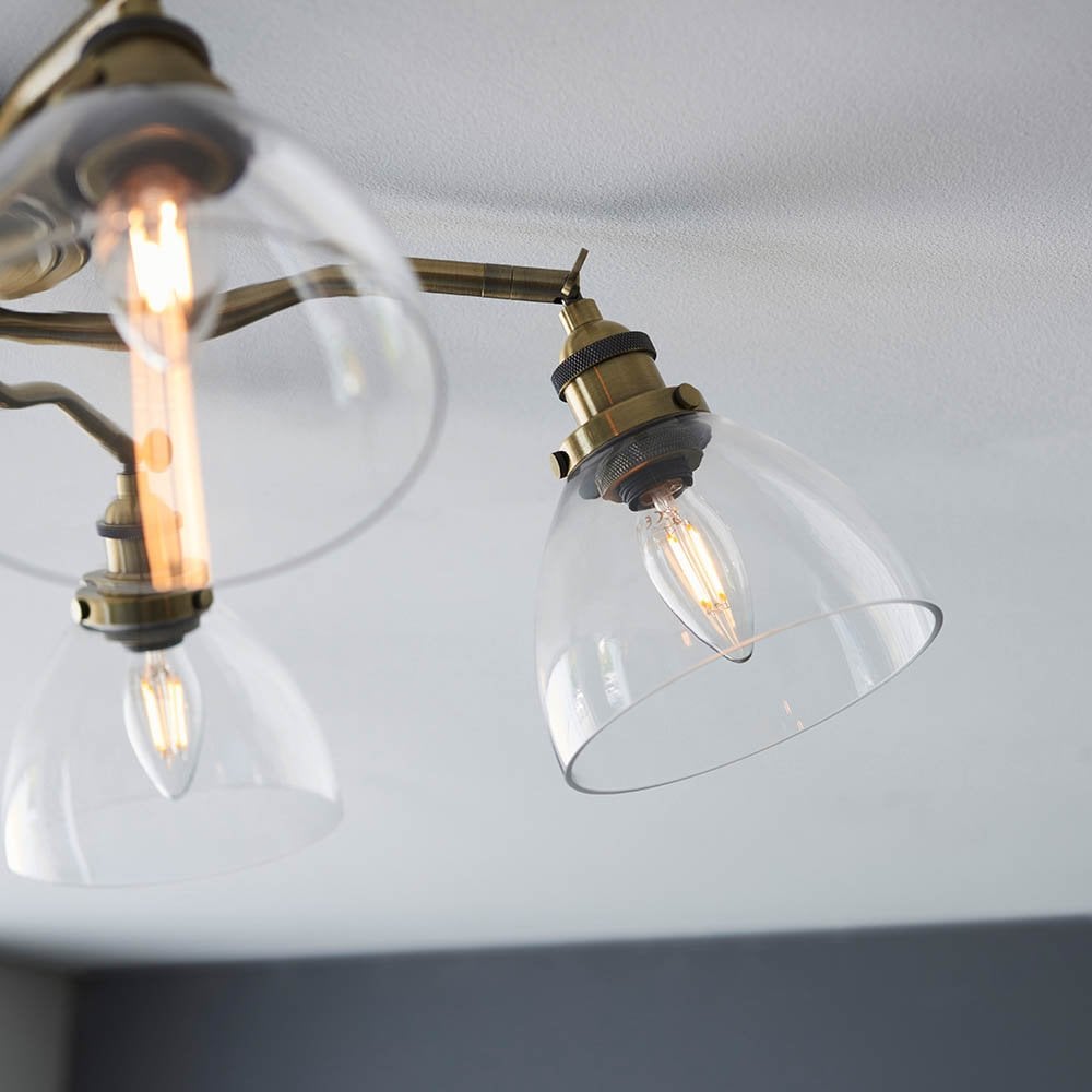 Hansen 5 Light Semi Flush Fitting in Antique Brass
