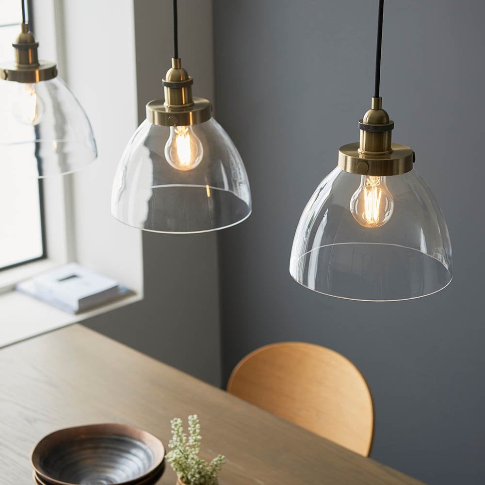 Hansen 3 Light Bar Pendant in Antique Brass & Glass