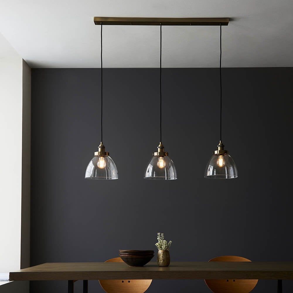 Hansen 3 Light Bar Pendant in Antique Brass & Glass