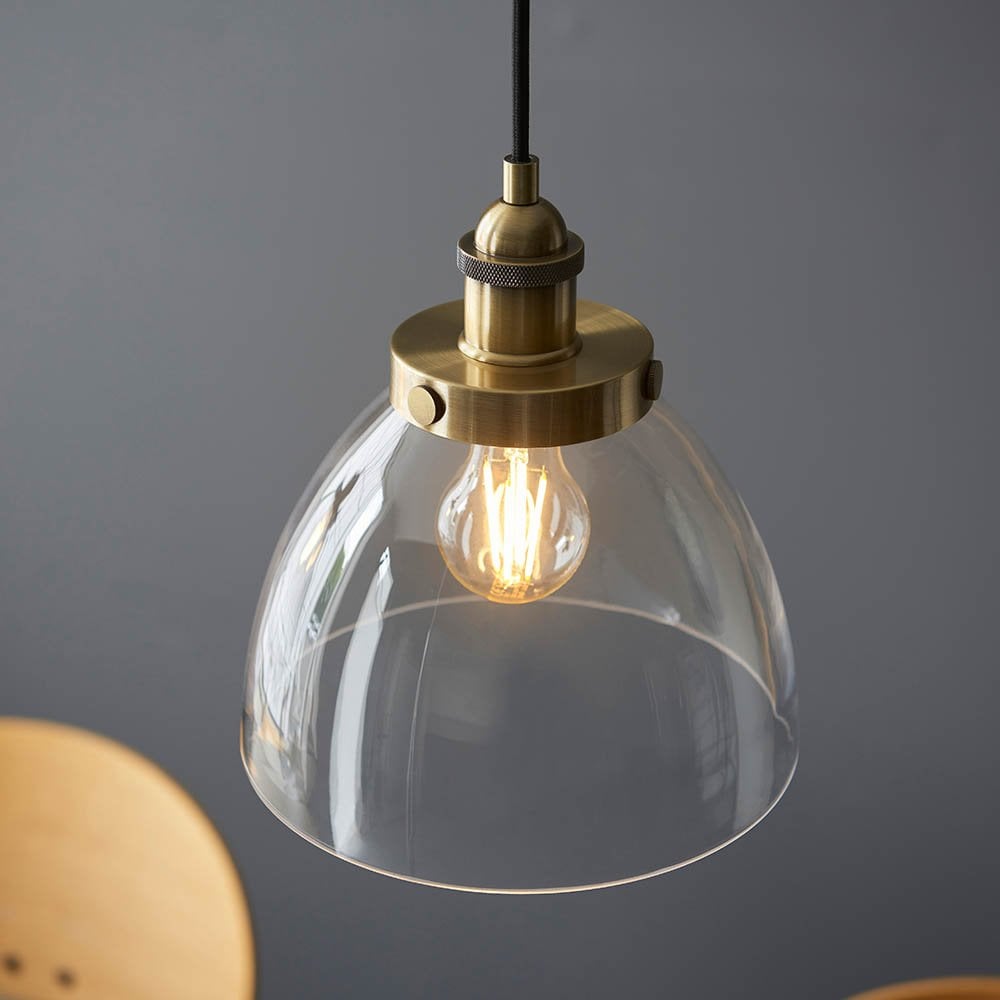 Hansen 3 Light Bar Pendant in Antique Brass & Glass
