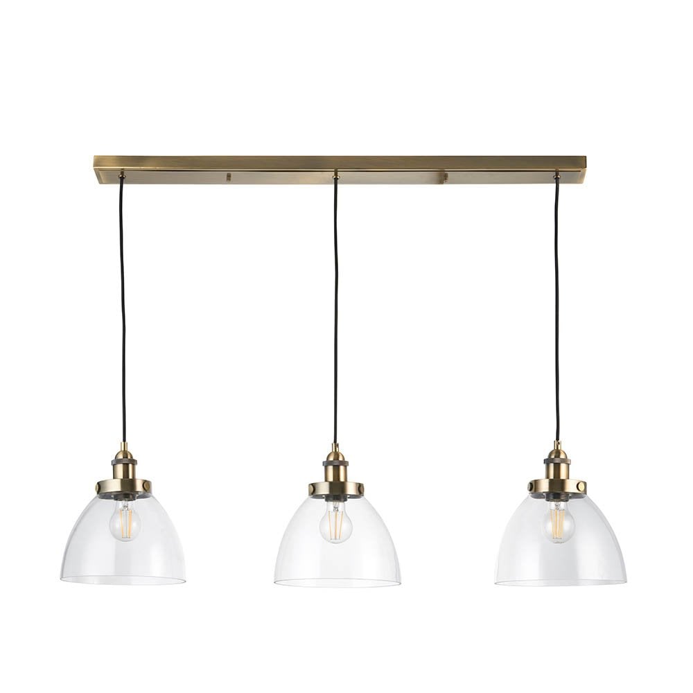 Hansen 3 Light Bar Pendant in Antique Brass & Glass