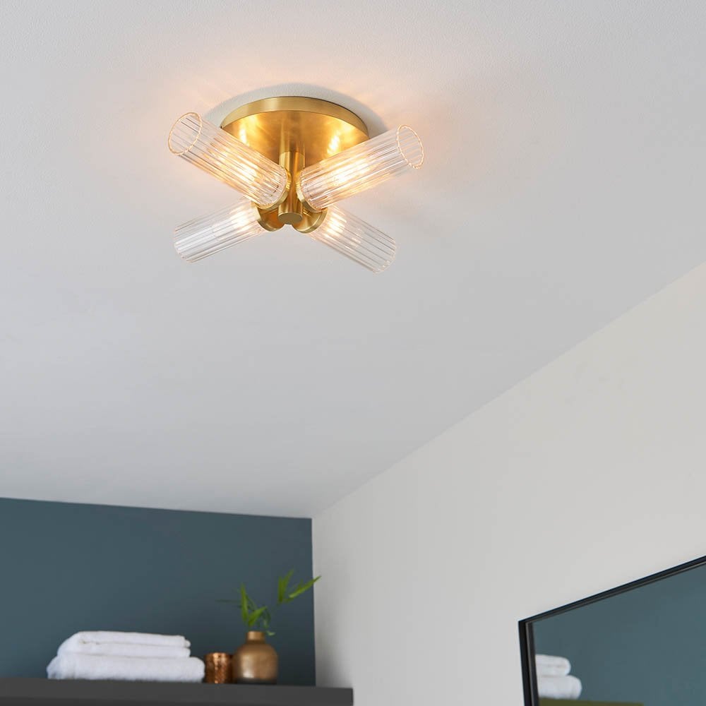 Talo 4 Light Semi Flush Fitting in Satin Brass IP44