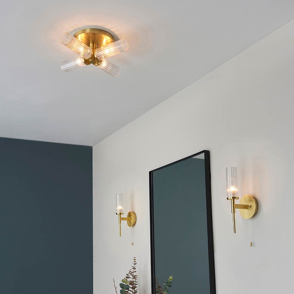 Talo 4 Light Semi Flush Fitting in Satin Brass IP44
