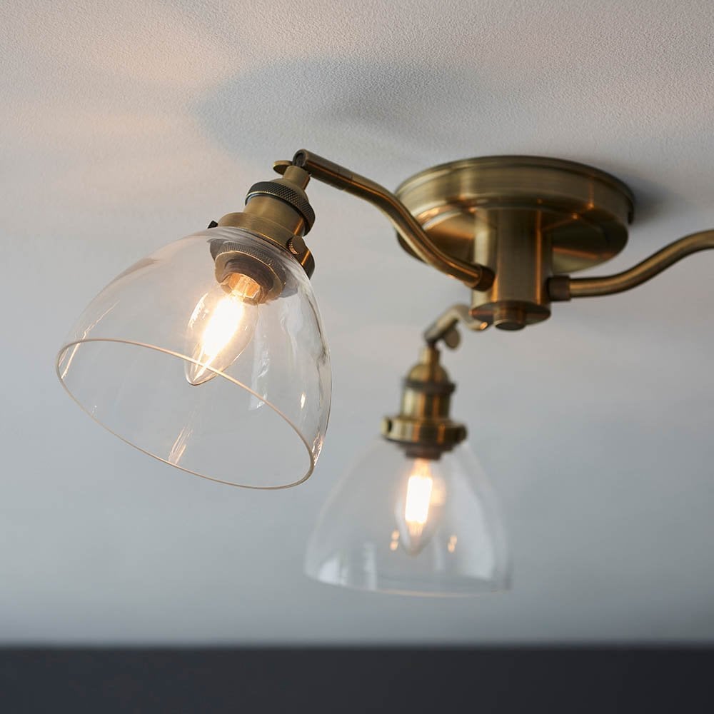 Hansen 3 Light Semi Flush Fitting in Antique Brass
