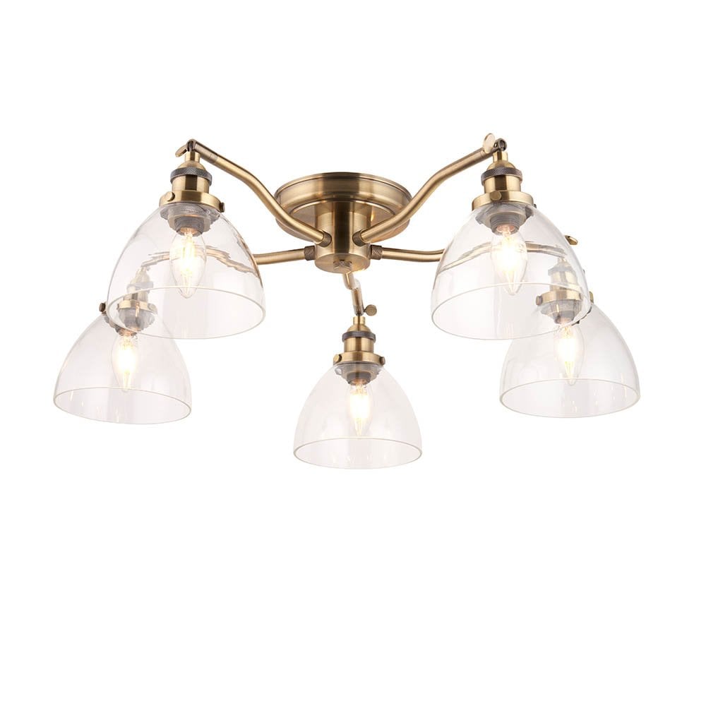 Hansen 5 Light Semi Flush Fitting in Antique Brass