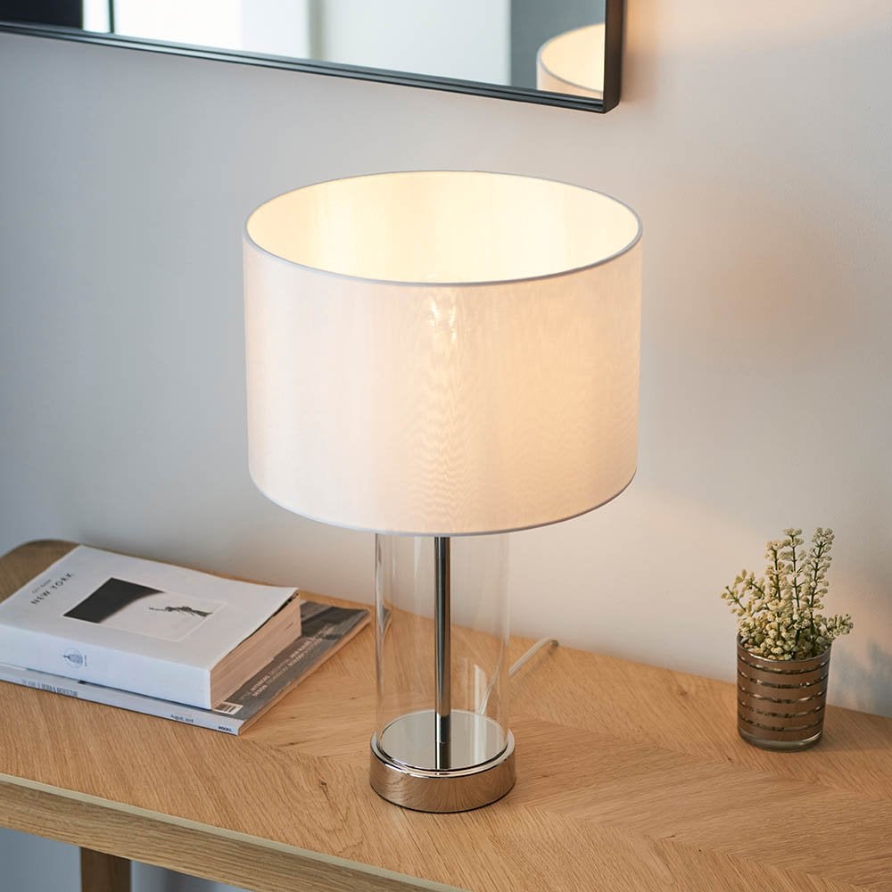 Lessina Small Touch Table Lamp in Bright Nickel C/W Shade