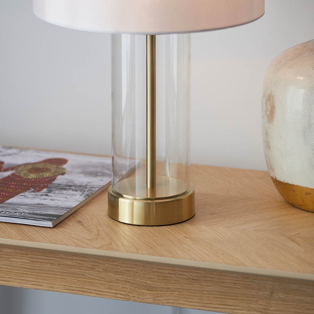 Lessina Small Touch Table Lamp in Satin Brass C/W Shade