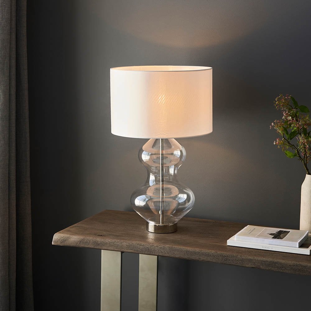 Kelda Curvey Bright Nickel Table Lamp C/W Shade