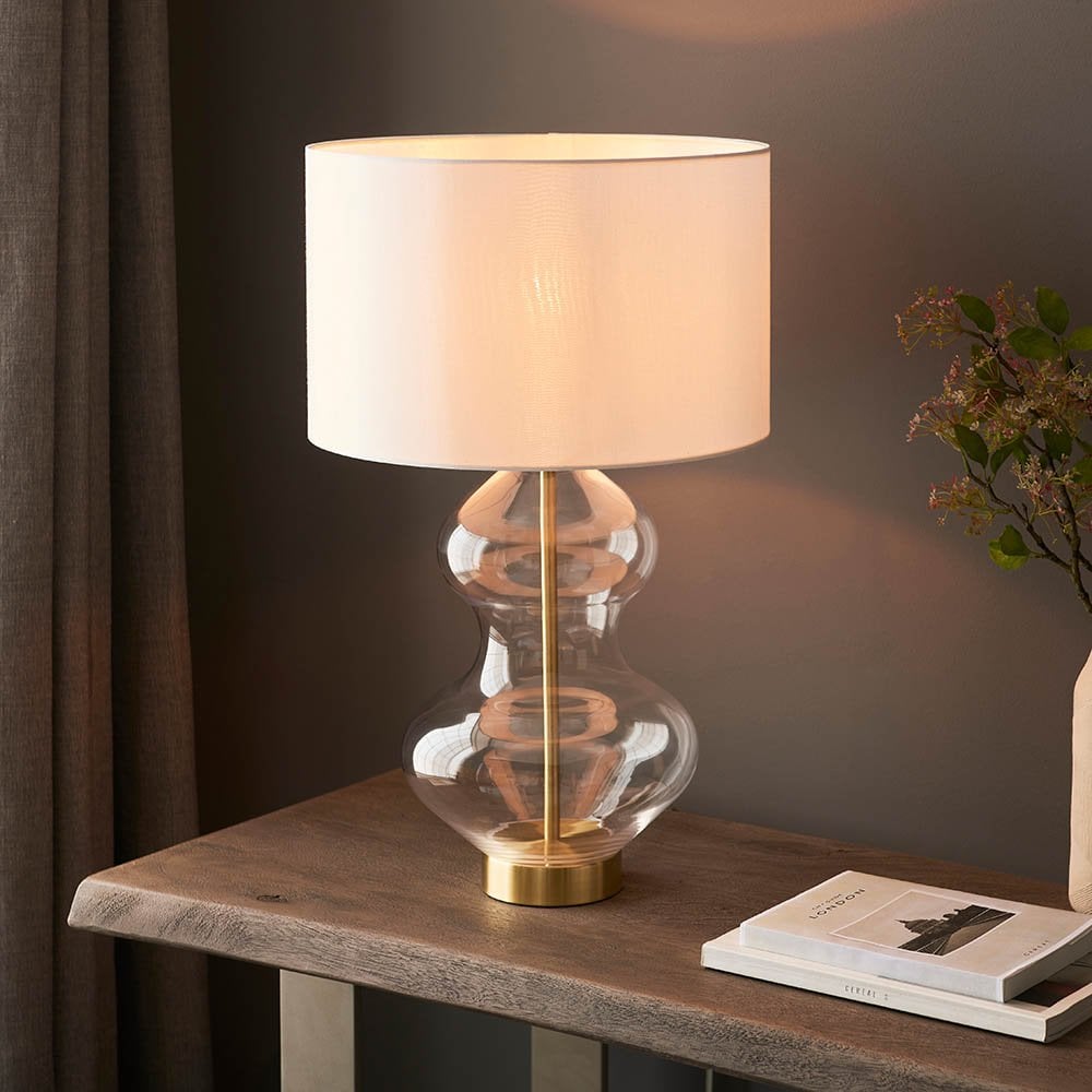 Kelda Curvey Satin Brass Table Lamp C/W Shade