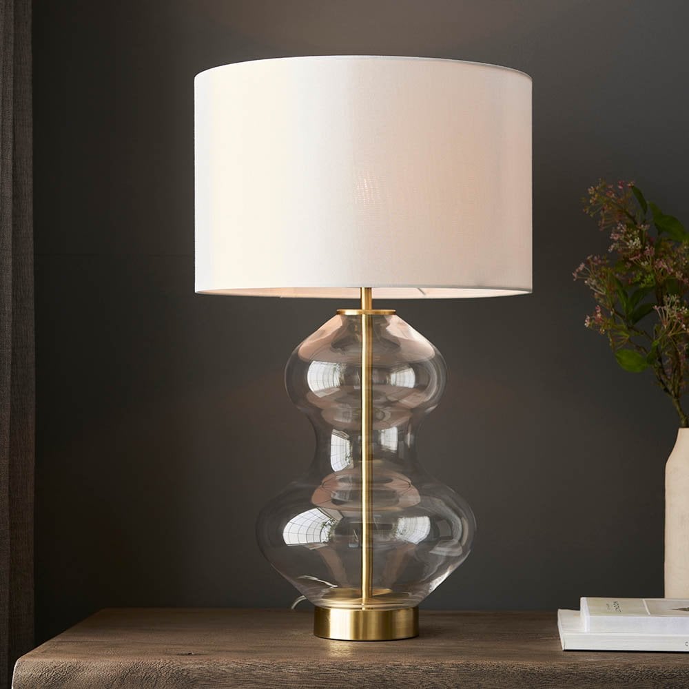 Kelda Curvey Satin Brass Table Lamp C/W Shade