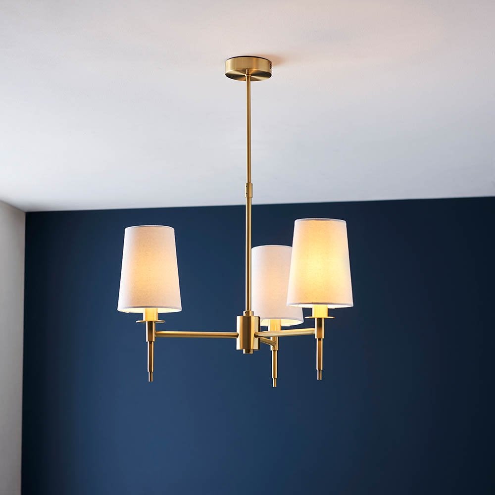 Roe 3 Light Satin Brass Fitting C/W Shades