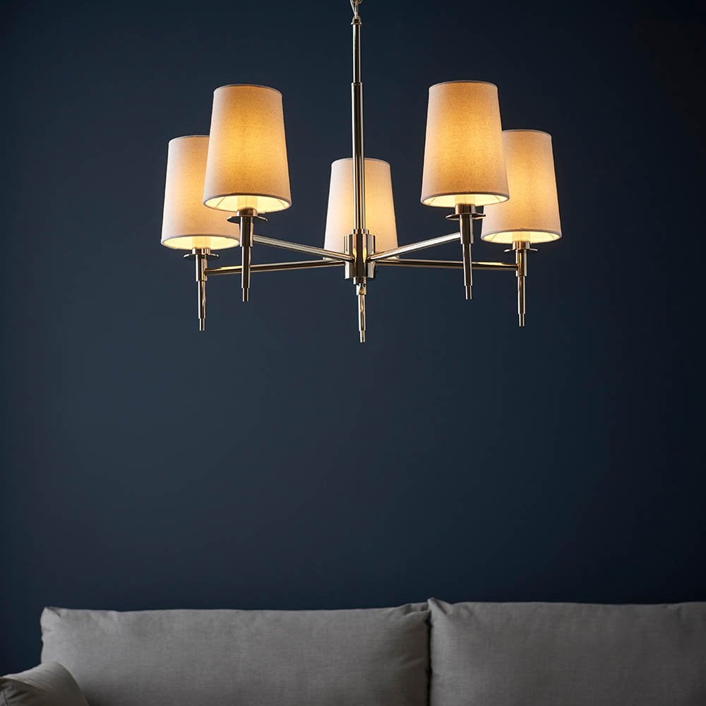 Roe 5 Light Polished Nickel Fitting C/W Shades