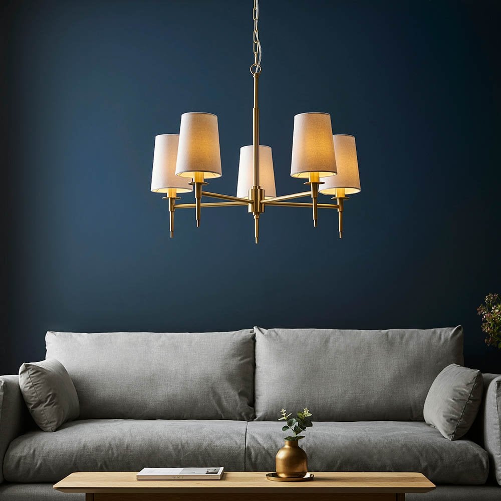 Roe 5 Light Satin Brass Fitting C/W Shades