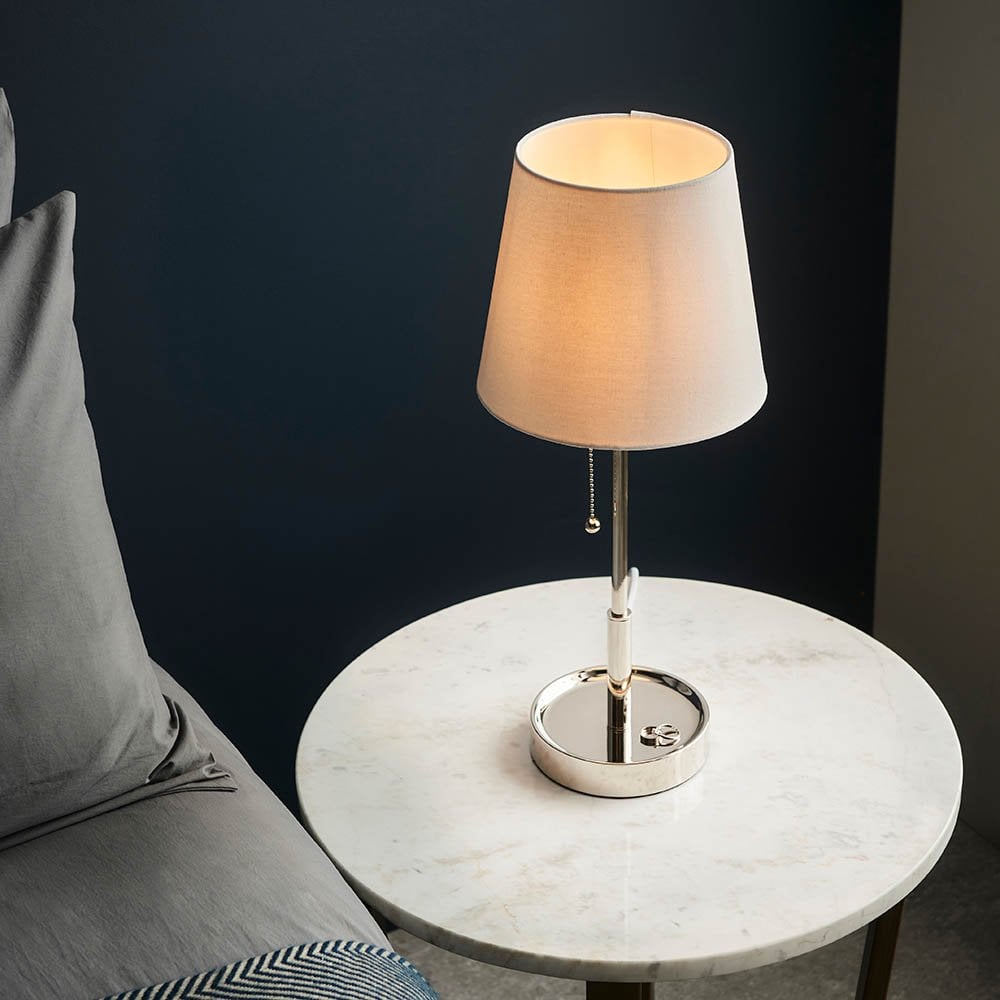 Roe Polished Nickel Table Lamp C/W Shade