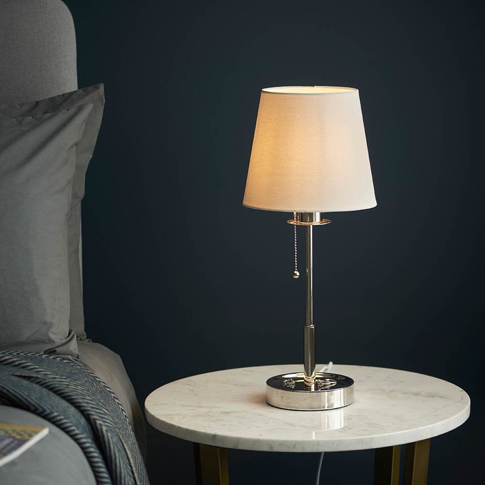 Roe Polished Nickel Table Lamp C/W Shade