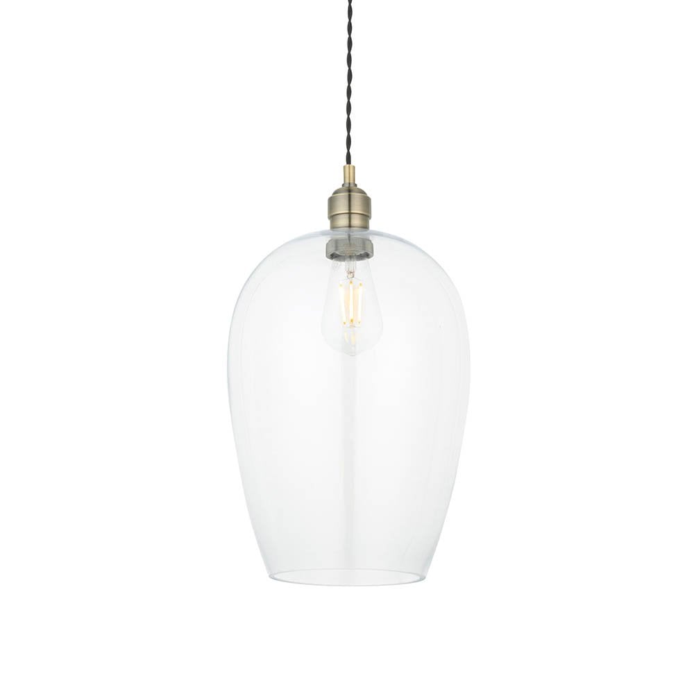 Large Antique Brass & Clear Glass Pendant