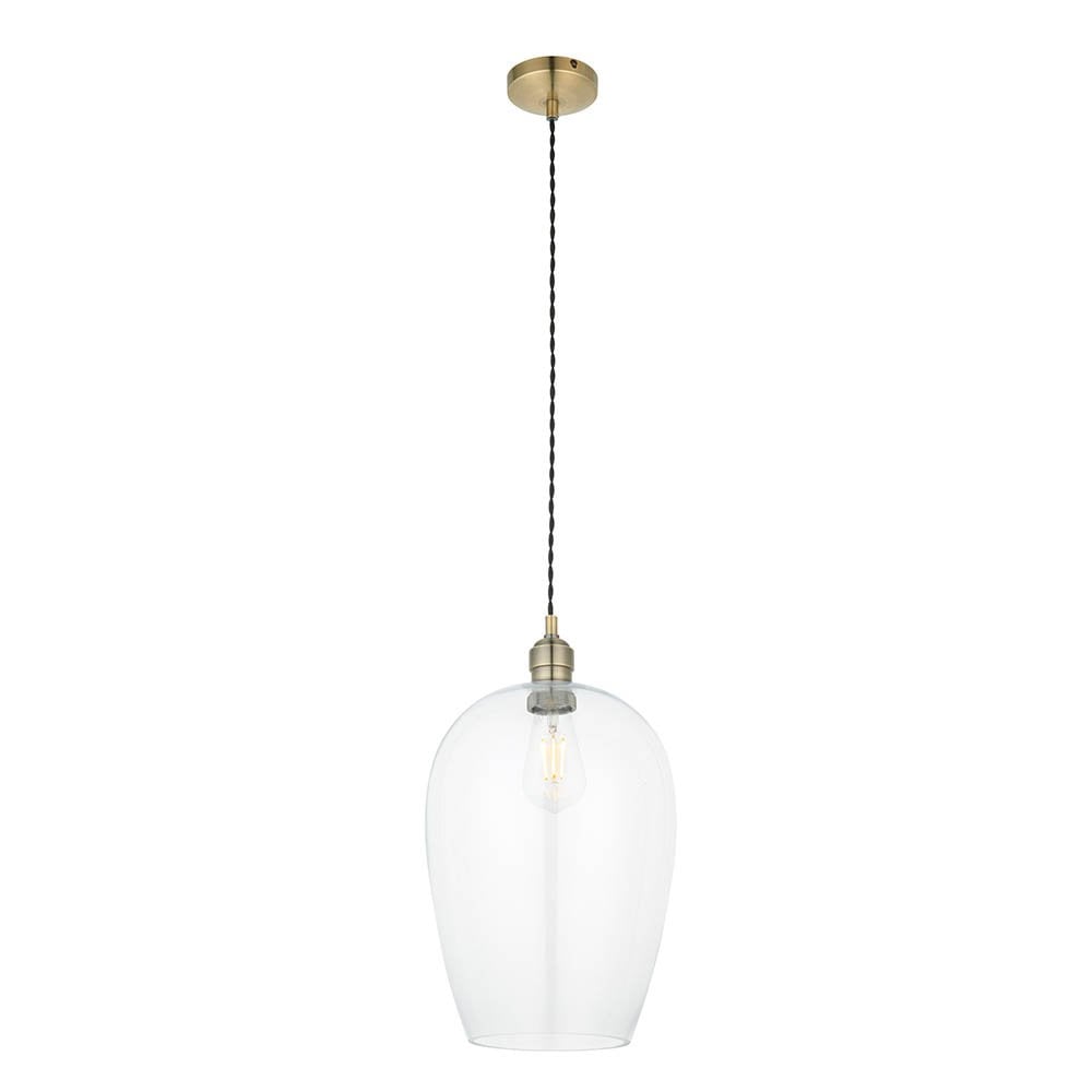 Large Antique Brass & Clear Glass Pendant