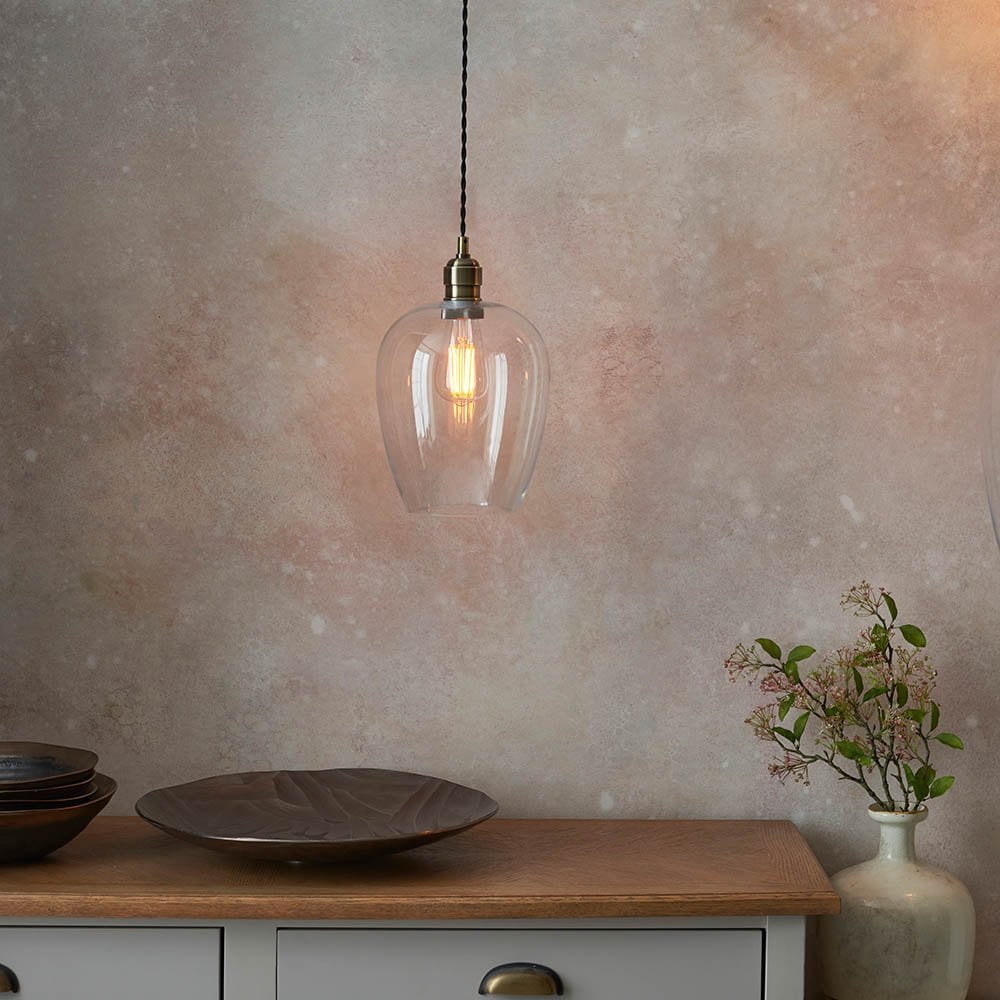 Small Antique Brass & Clear Glass Pendant