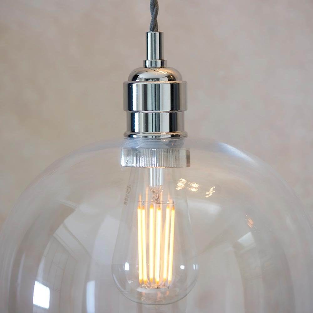 Large Polished Nickel & Clear Glass Pendant
