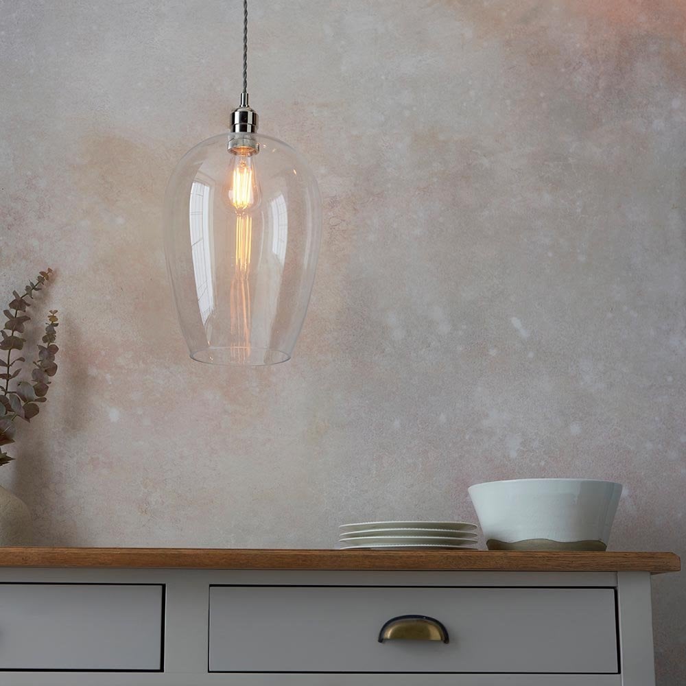 Large Polished Nickel & Clear Glass Pendant
