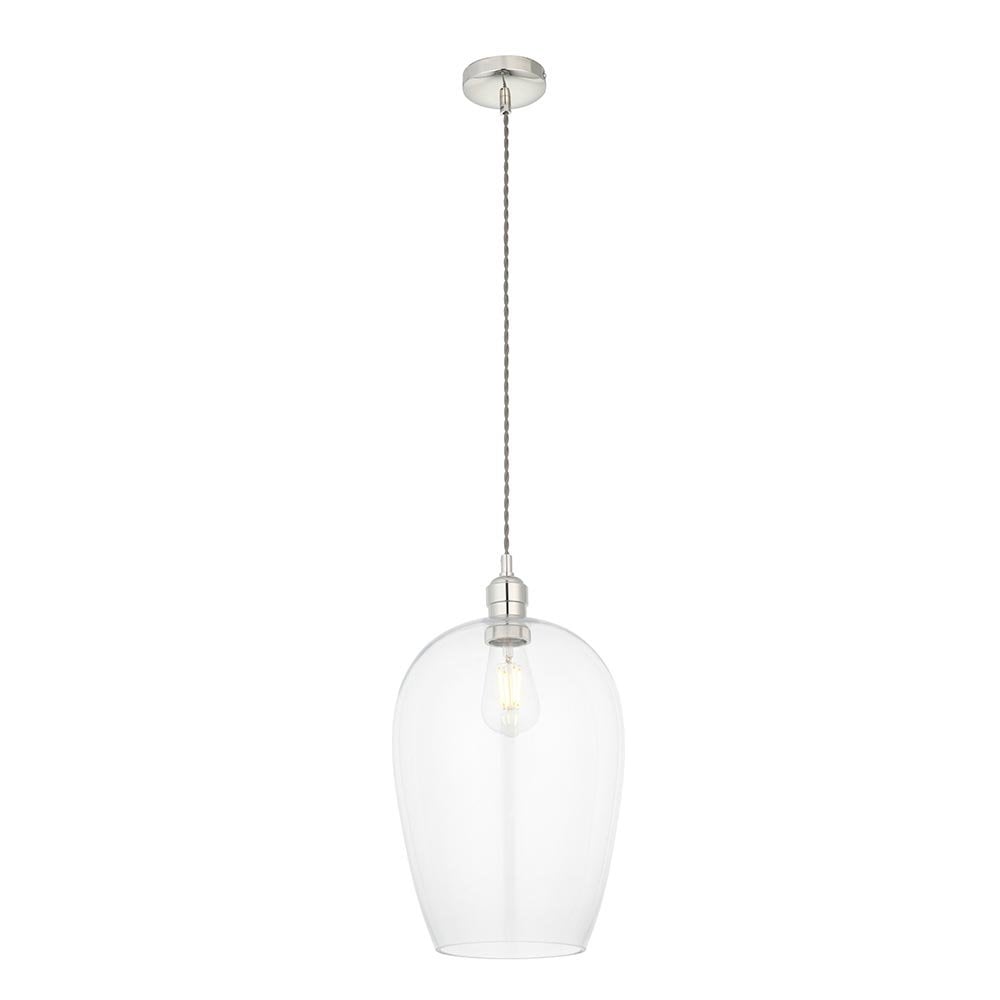 Large Polished Nickel & Clear Glass Pendant