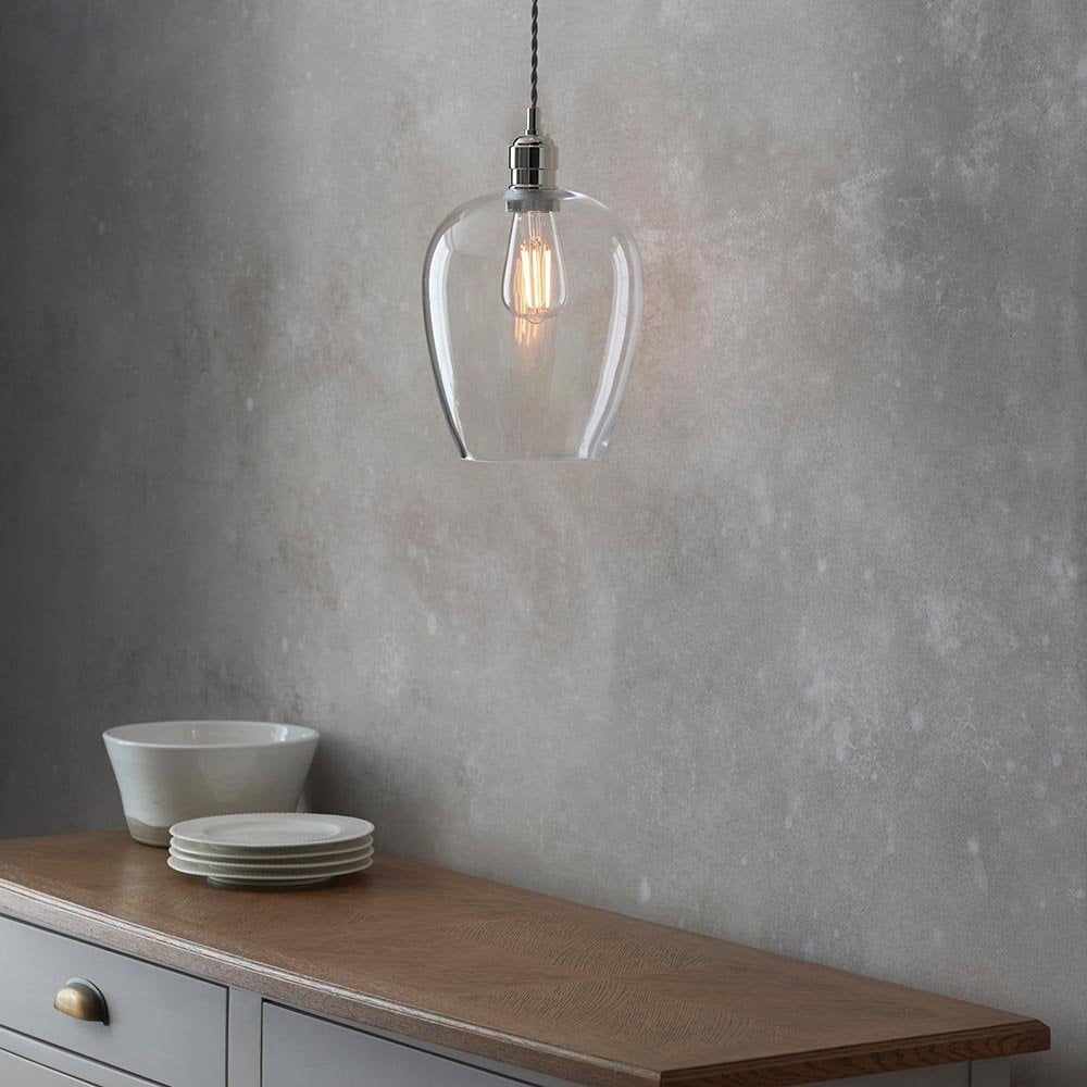 Small Polished Nickel & Clear Glass Pendant