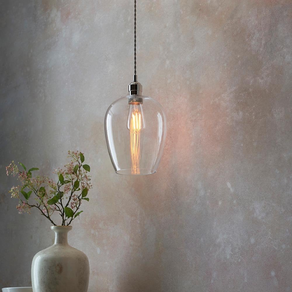 Small Polished Nickel & Clear Glass Pendant