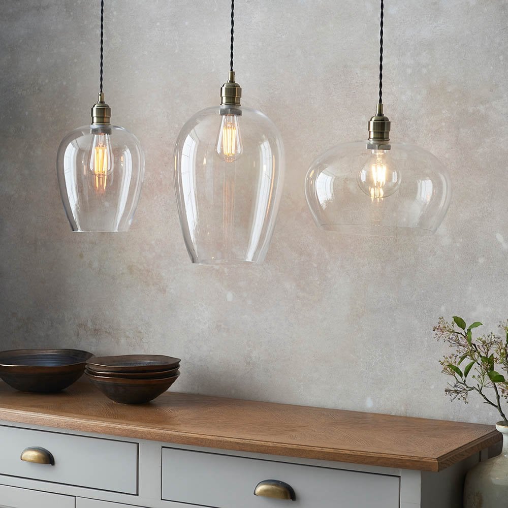 Small Polished Nickel & Clear Glass Pendant