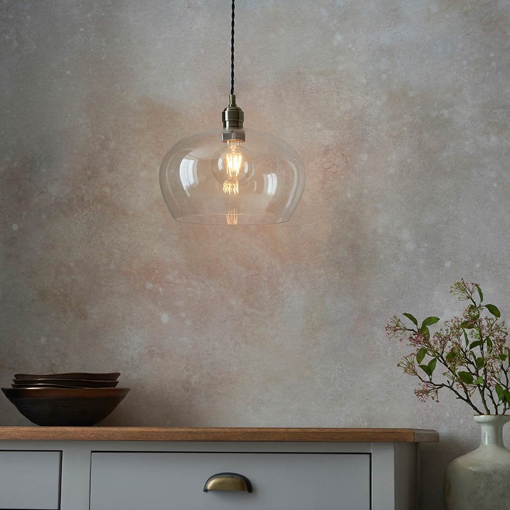 Antique Brass Glass Bowl Pendant