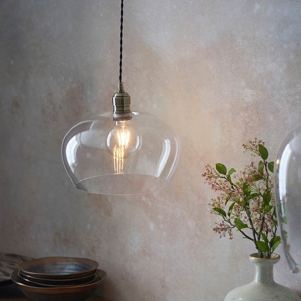 Antique Brass Glass Bowl Pendant