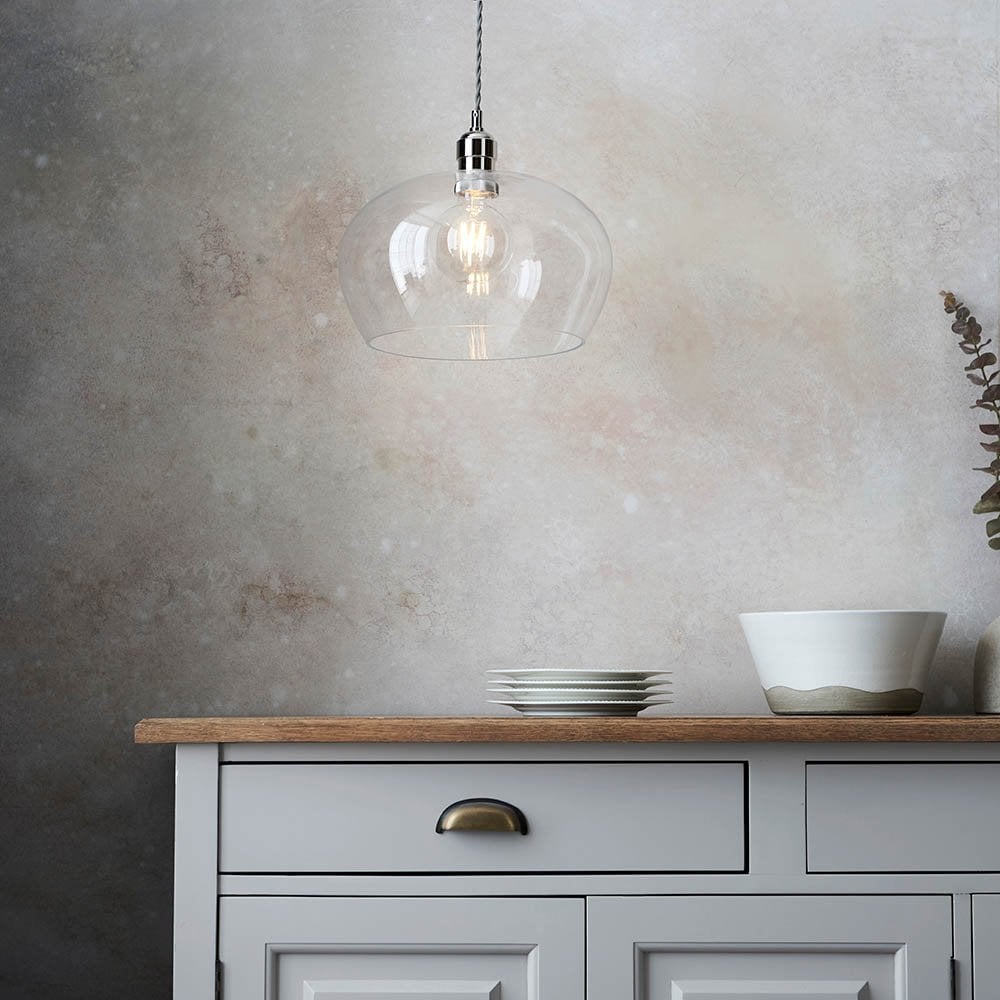 Polished Nickel Glass Bowl Pendant