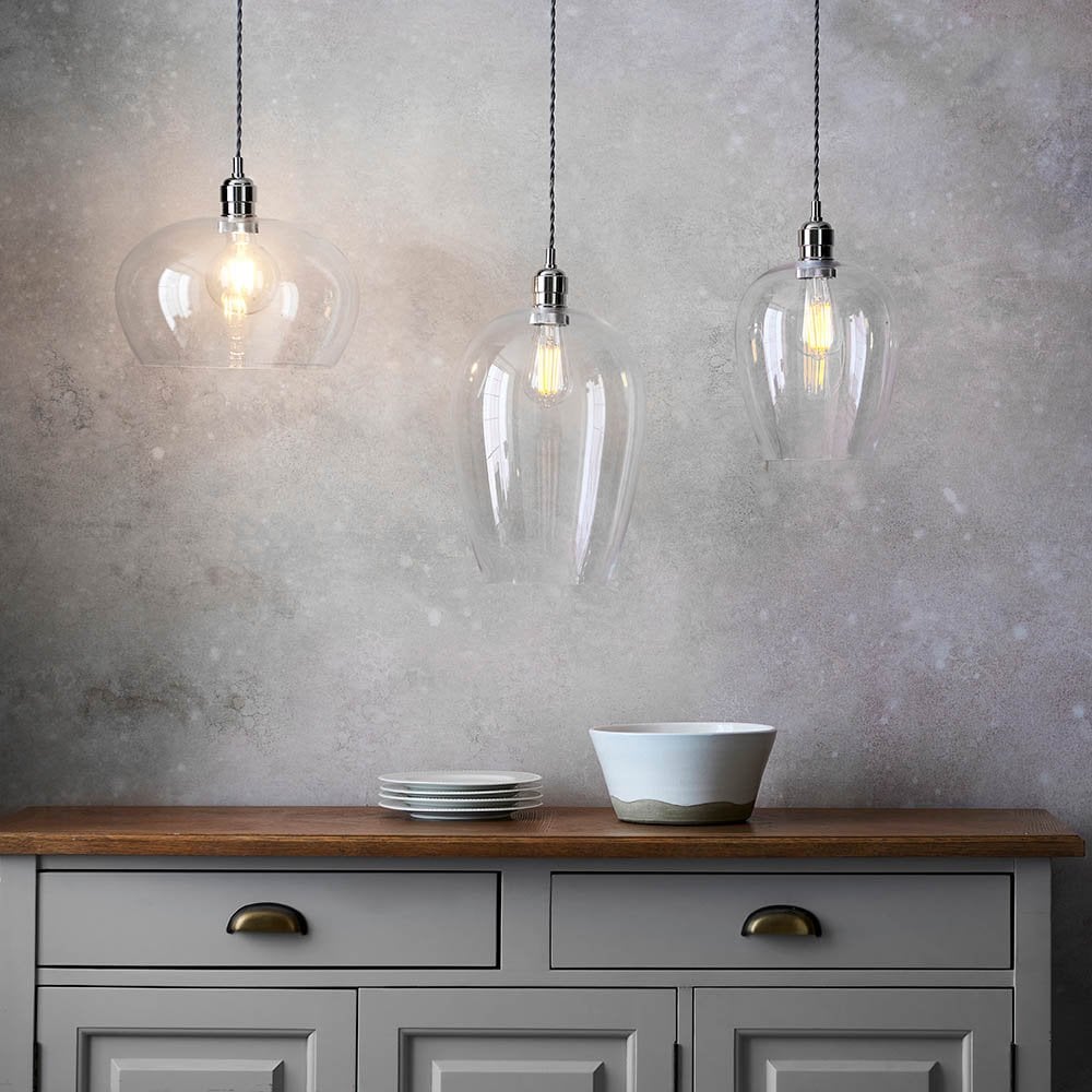 Polished Nickel Glass Bowl Pendant