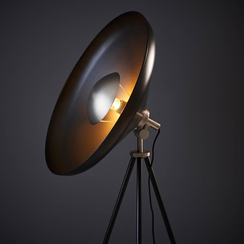 Glo Matt Black & Nickel Tripod Floor Lamp