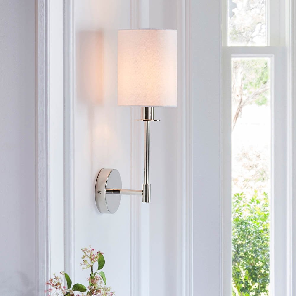 Sancerre Polished Nickel Wall Light C/W White Shade