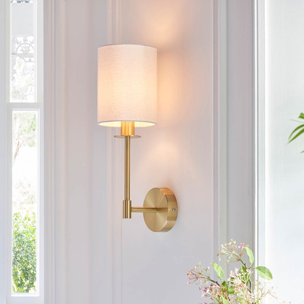 Sancerre Satin Brass Wall Light C/W White Shade