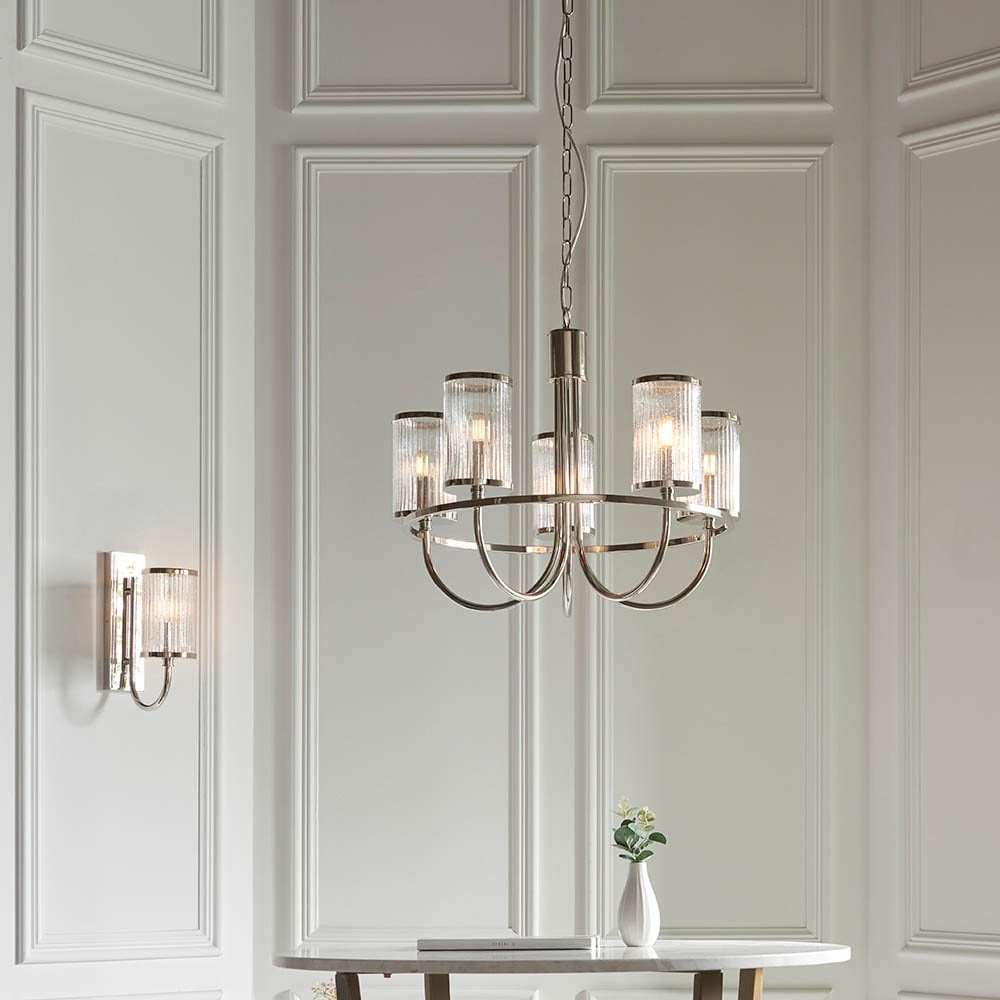 Henbury Bright Nickel Wall Light with Ribbed Glass