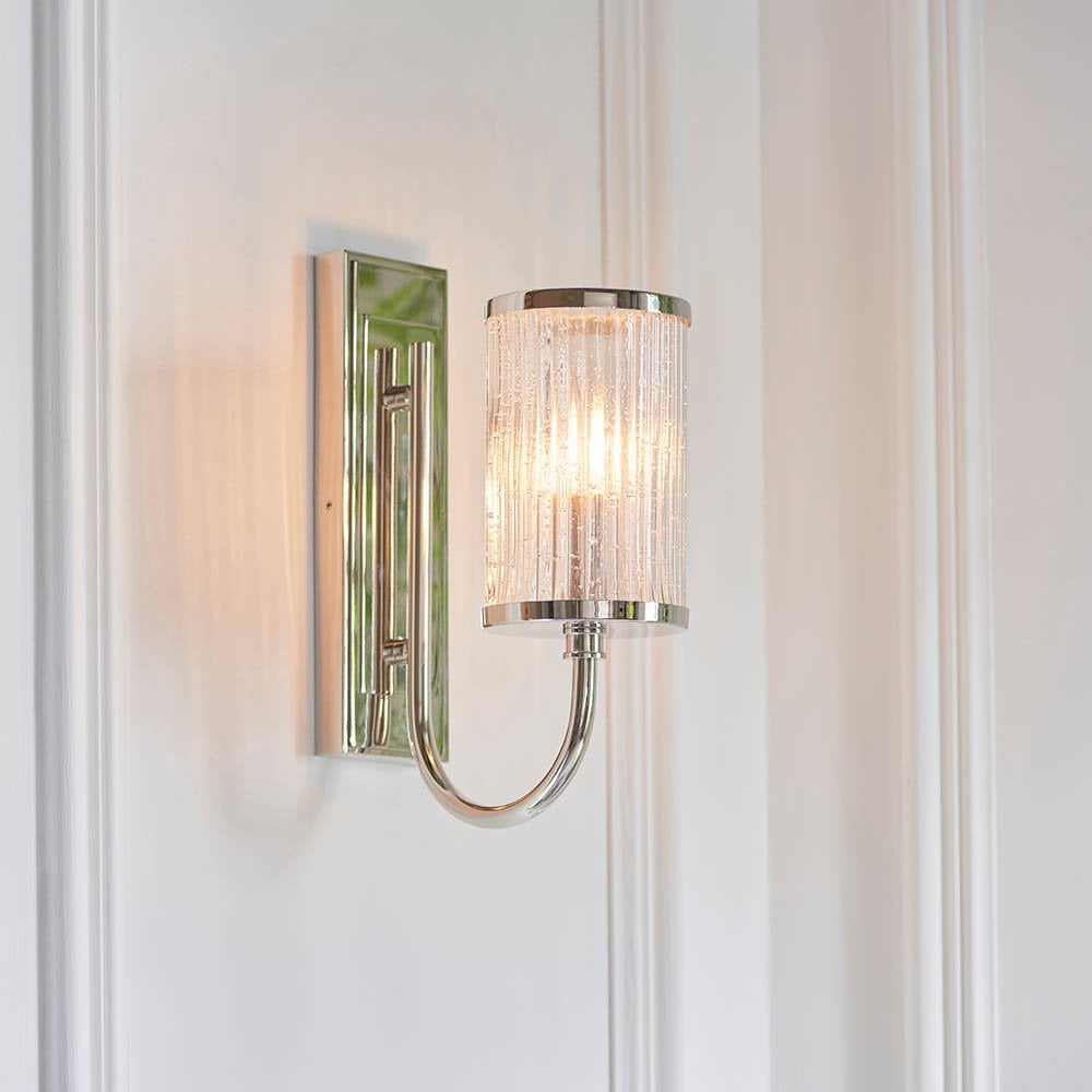 Henbury Bright Nickel Wall Light with Ribbed Glass