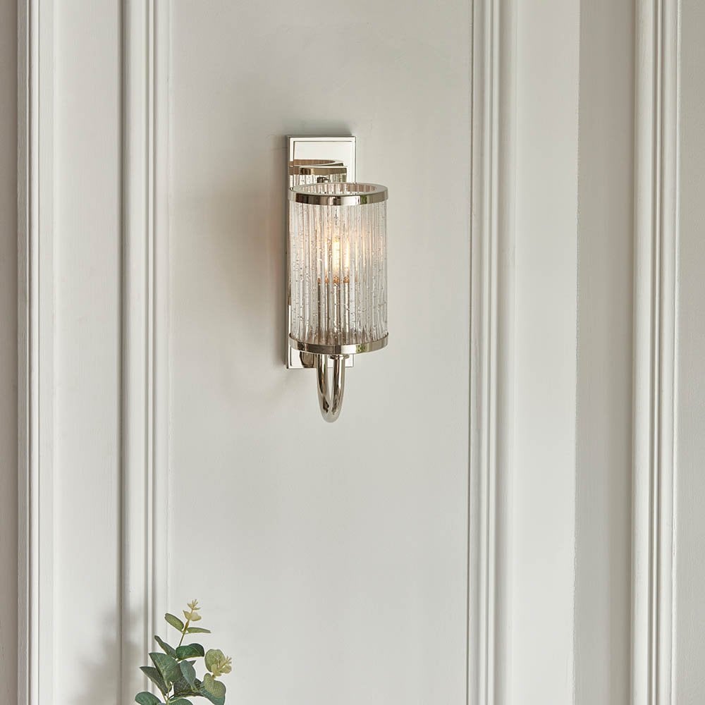Henbury Bright Nickel Wall Light with Ribbed Glass