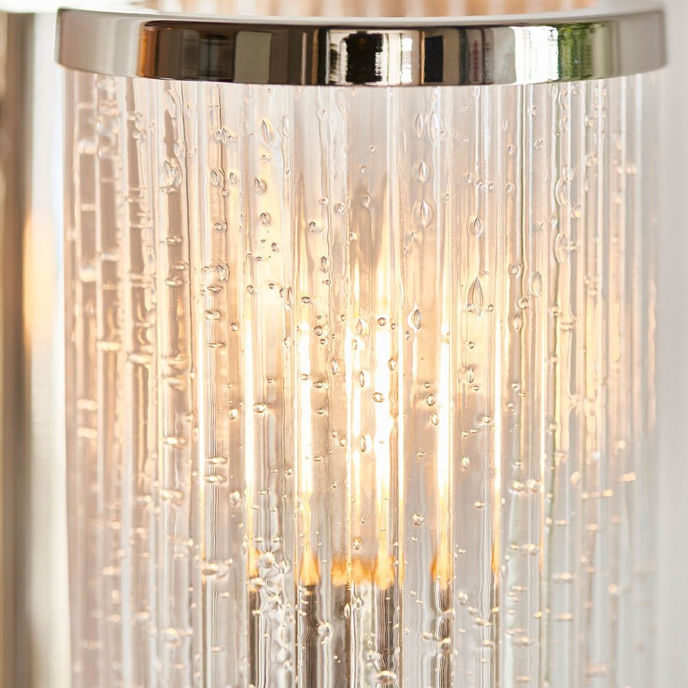 Henbury Bright Nickel Wall Light with Ribbed Glass