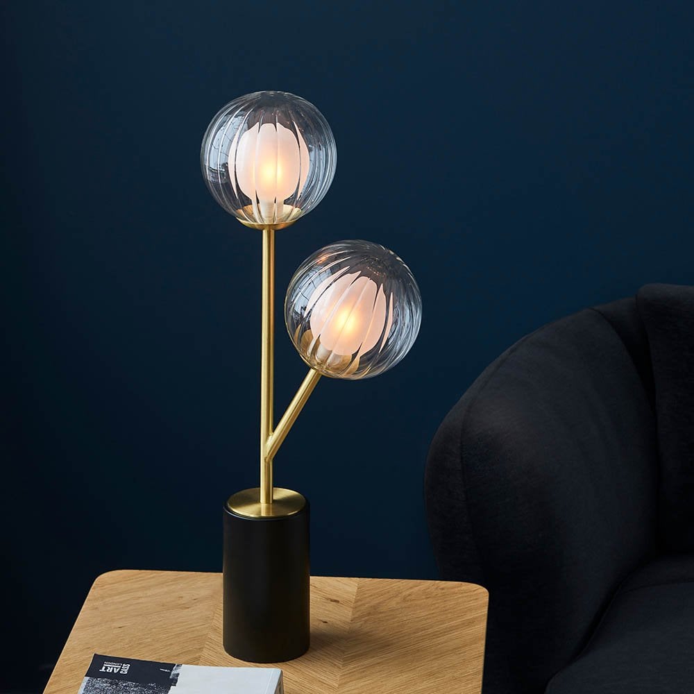 March Table Lamp in Satin Brass & Black Detail