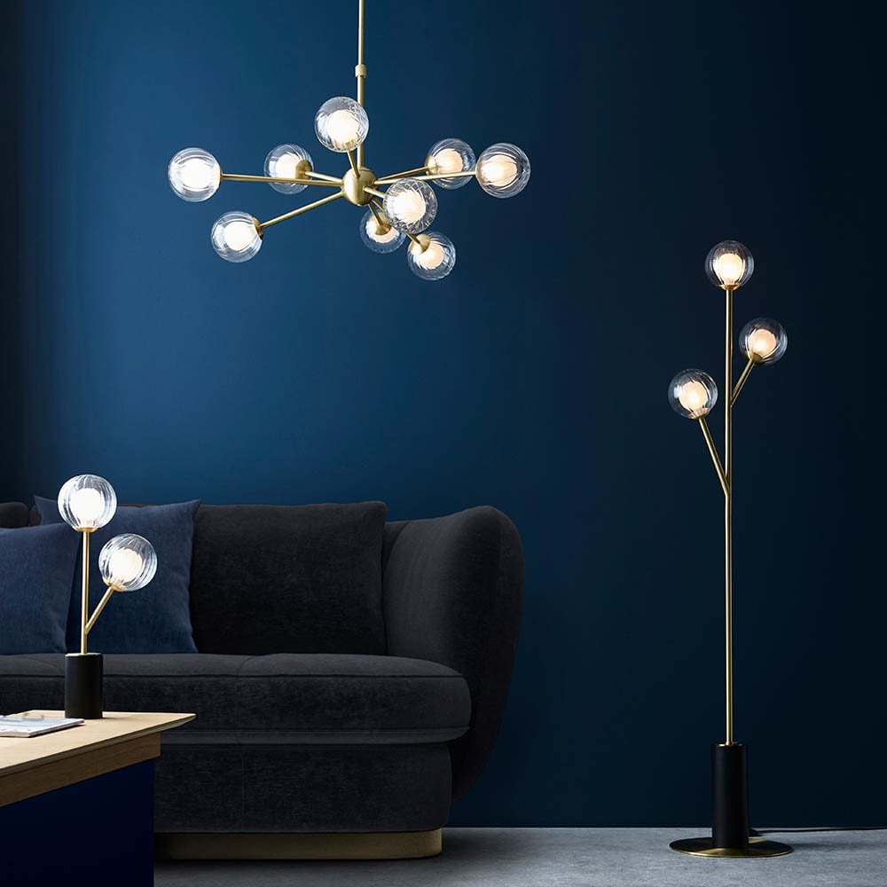 March Table Lamp in Satin Brass & Black Detail