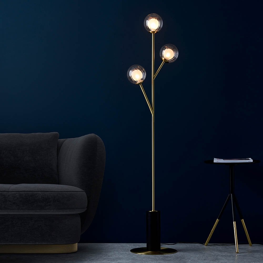 March Floor Lamp in Satin Brass & Black Detail