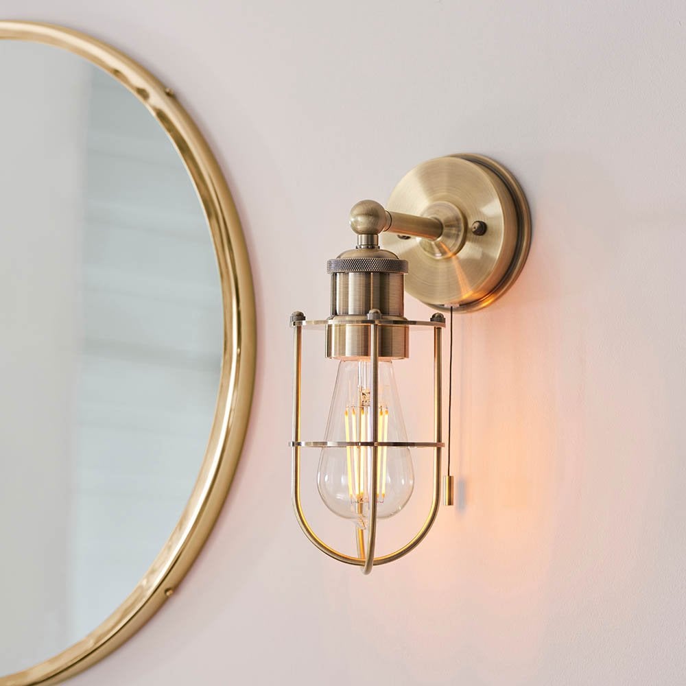 Crew Antique Brass Cage Wall Light