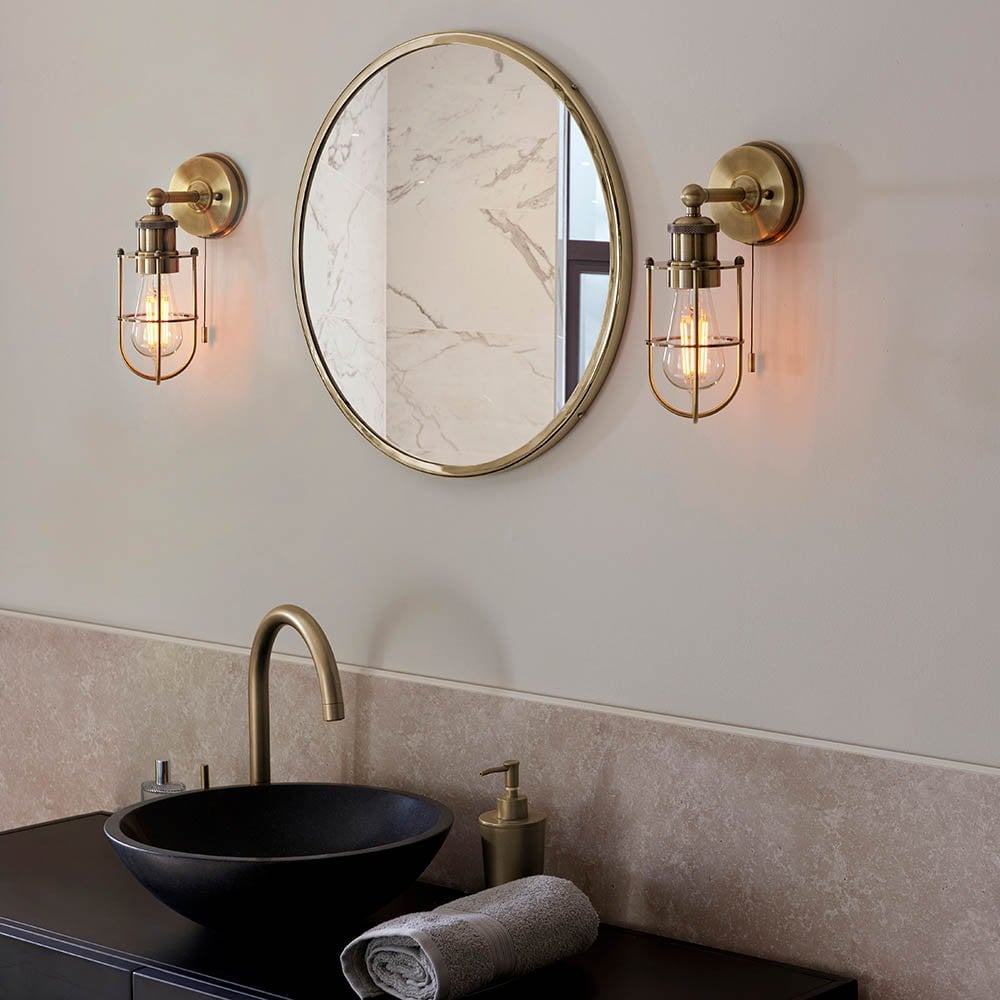 Crew Antique Brass Cage Wall Light
