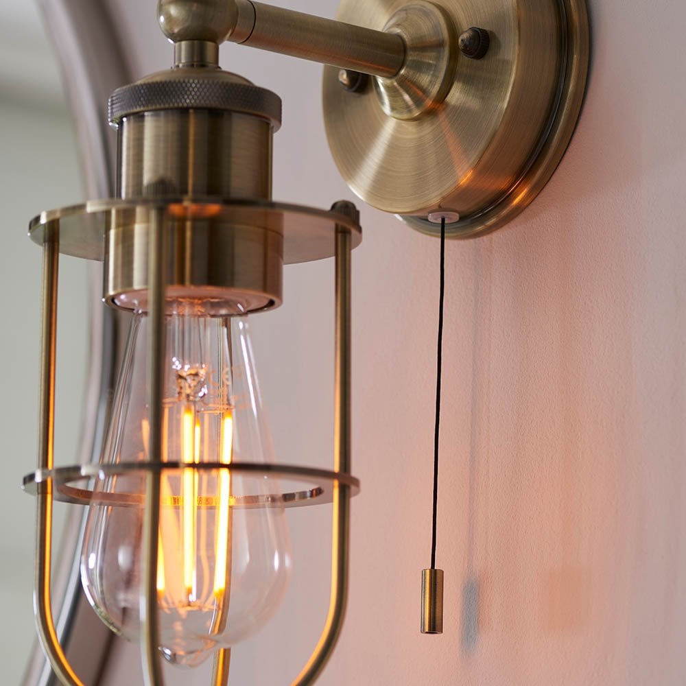 Crew Antique Brass Cage Wall Light