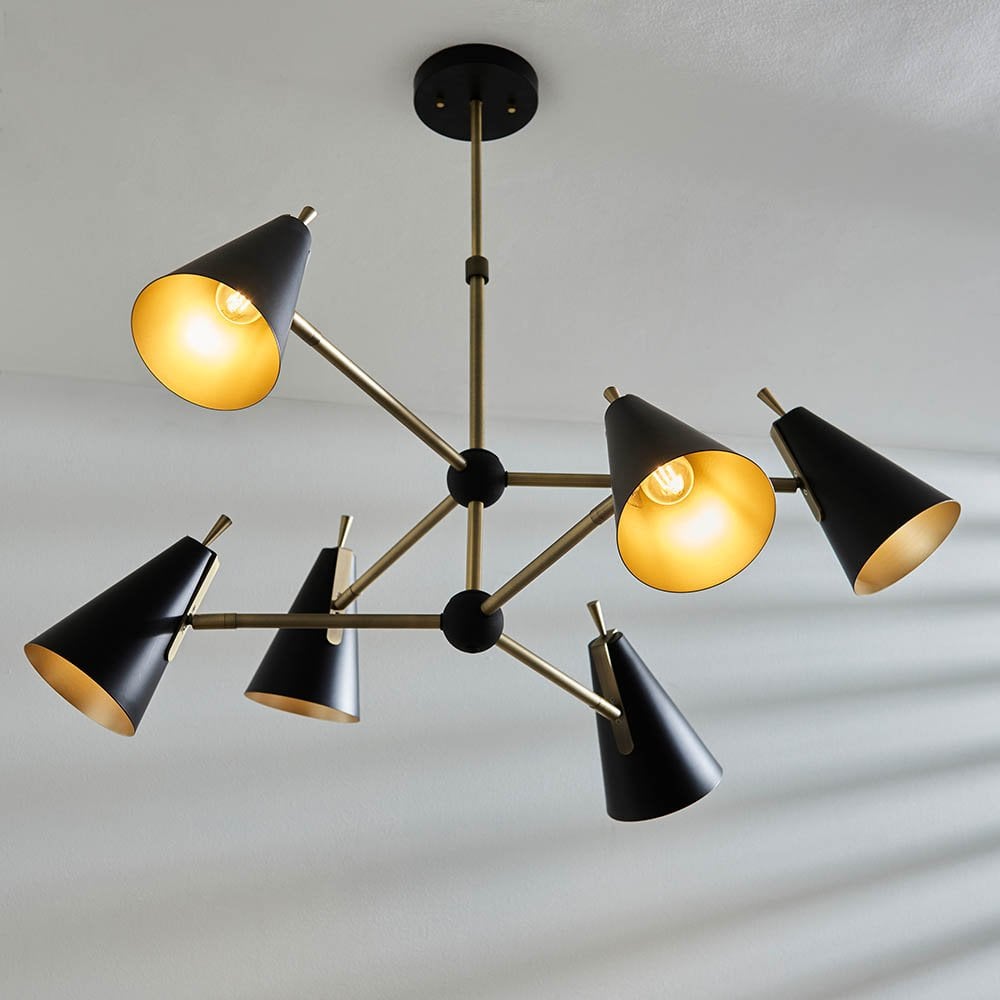 Everett Matt Antique Gold & Matt Black 6 Light Pendant