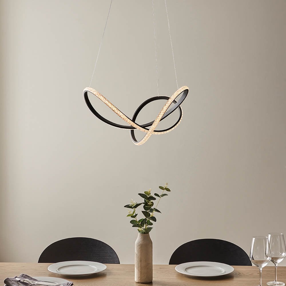 Francisca Textured Black LED Pendant with Clear Faceted Detail